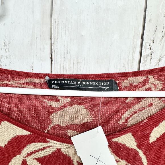 Peruvian Connection Sweater Women Size M/L Botanical Boat Neck 3/4 Sleeve Blouse - Picture 2 of 5